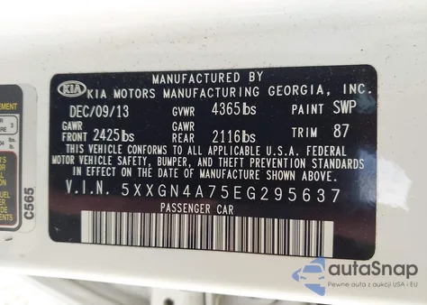 2014 Kia Optima Ex z USA, uszkodzony, nr VIN 5XXGN4A75EG295637